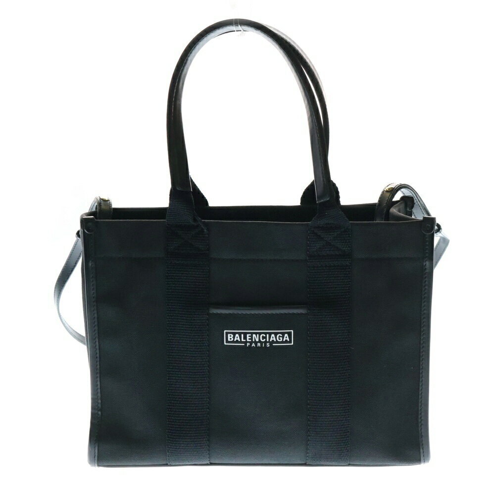 BALENCIAGA Handbag Shoulder Bag Everyday Tote Black Gold Canvas Leather